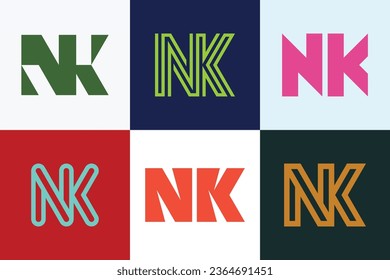 Set of letter NK logos. Abstract logos collection with letters. Geometrical abstract logos