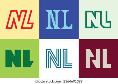Set of letter NL logos. Abstract logos collection with letters. Geometrical abstract logos