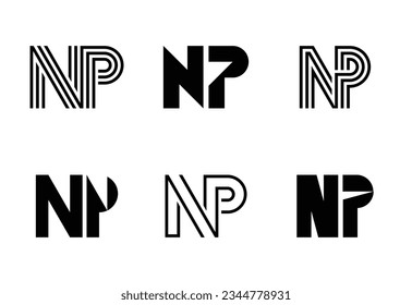 Set of letter NP logos. Abstract logos collection with letters. Geometrical abstract logos