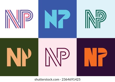 Conjunto de logotipos NP de carta. Resumen de colección de logotipos con letras. Logotipos geométricos abstractos