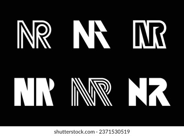 Set of letter NR logos. Abstract logos collection with letters. Geometrical abstract logos