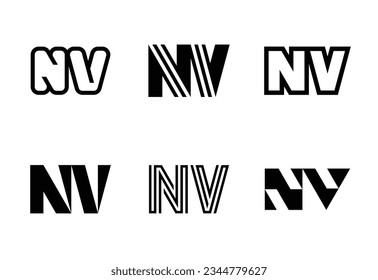 Conjunto de logotipos NV. Resumen de colección de logotipos con letras. Logotipos geométricos abstractos