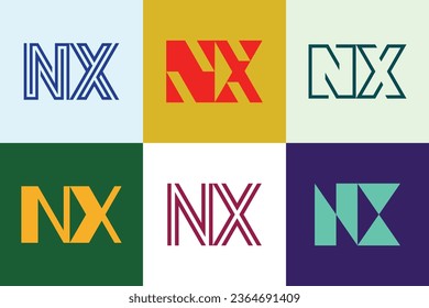 Conjunto de logotipos NX de letras. Resumen de colección de logotipos con letras. Logotipos geométricos abstractos