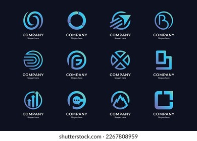 conjunto de letras o y logotipo combinado, con un estilo de color de gradiente azul y violeta y fondo azul oscuro. adecuado para empresas, tecnología, etc.