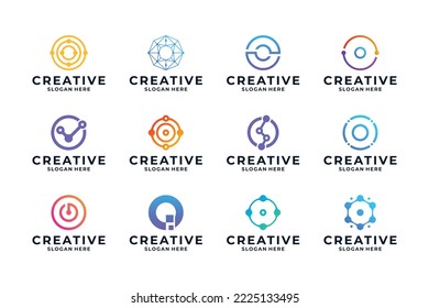 Set of Letter O logo design combine with dot, connection, molecule, connection concept.