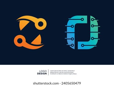 Set of letter O logo design for digital technology symbol.