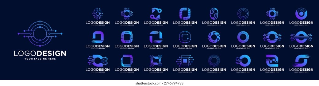 Set of letter O logo design. Symbol of connect, tech, molecule logo template.