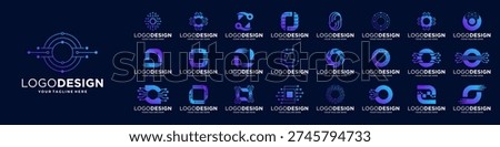 Set of letter O logo design. Symbol of connect, tech, molecule logo template.