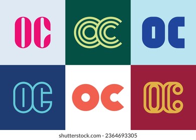 Set of letter OC logos. Abstract logos collection with letters. Geometrical abstract logos