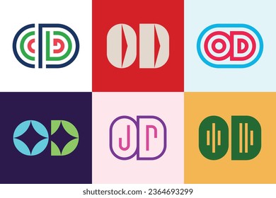 Set of letter OD logos. Abstract logos collection with letters. Geometrical abstract logos