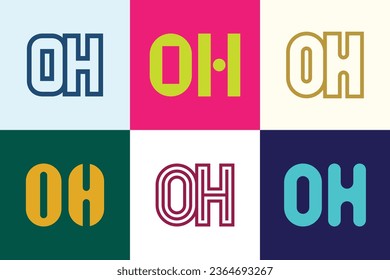 Set of letter OH logos. Abstract logos collection with letters. Geometrical abstract logos