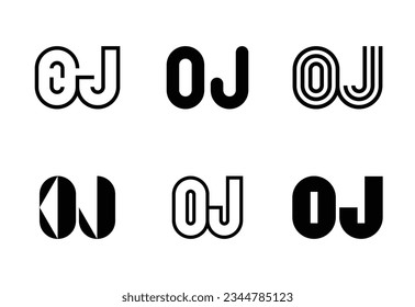 Set of letter OJ logos. Abstract logos collection with letters. Geometrical abstract logos