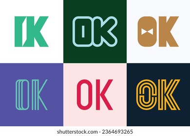 Set of letter OK logos. Abstract logos collection with letters. Geometrical abstract logos