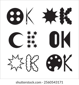 Set of letter OK logos. Abstract logos collection with letters. Geometrical abstract logos.