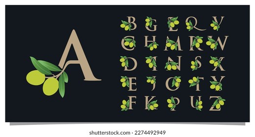 Set letter of olive logo design unique concept Premium Vector