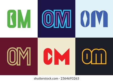 Set of letter OM logos. Abstract logos collection with letters. Geometrical abstract logos