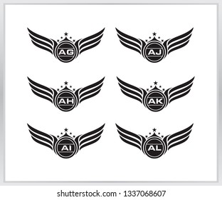 Set letter on wing background. initial design template