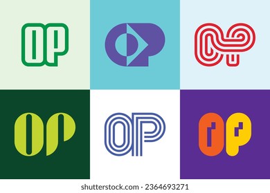 Set of letter OP logos. Abstract logos collection with letters. Geometrical abstract logos