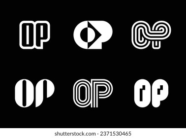 Conjunto de logotipos OP de letras. Resumen de colección de logotipos con letras. Logotipos geométricos abstractos