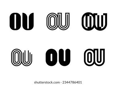 Set of letter OU logos. Abstract logos collection with letters. Geometrical abstract logos