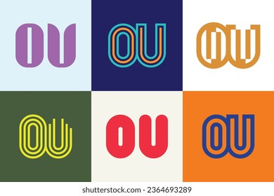 Set of letter OU logos. Abstract logos collection with letters. Geometrical abstract logos