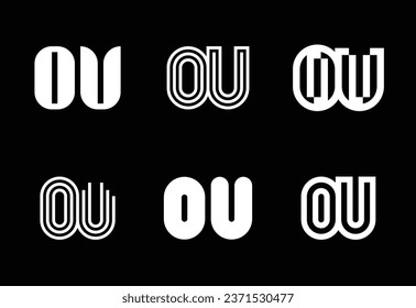 Set of letter OU logos. Abstract logos collection with letters. Geometrical abstract logos