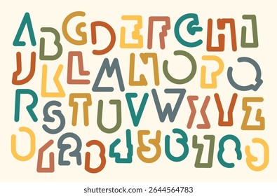 Set of letter outlines simple, thick, humorous geometric letter shape font with holiday and party theme. Children's book, cartoons, credits. Latin alphabet letters and numbers. No AI used