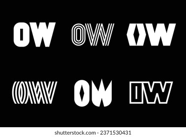 Conjunto de logotipos de letra OW. Resumen de colección de logotipos con letras. Logotipos geométricos abstractos