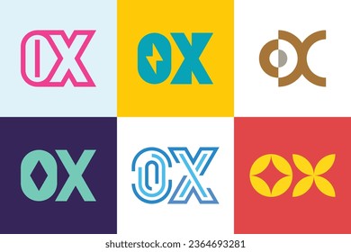 Set of letter OX logos. Abstract logos collection with letters. Geometrical abstract logos