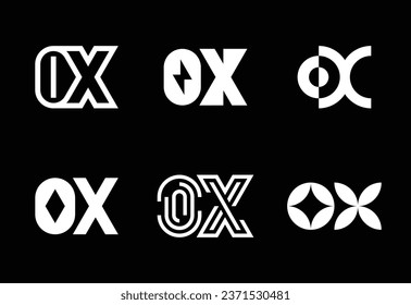 Conjunto de logotipos de las letras OX. Resumen de colección de logotipos con letras. Logotipos geométricos abstractos