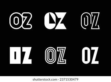 Set of letter OZ logos. Abstract logos collection with letters. Geometrical abstract logos