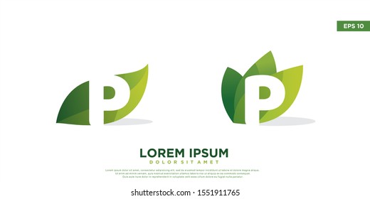set of letter p leaf logo. simple icon, template design