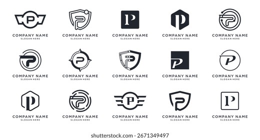 Set letter P logo design template