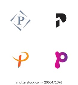 conjunto de diseños de iconos vectoriales de plantillas de logotipos de letras p