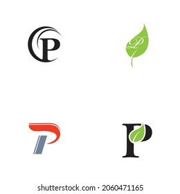 conjunto de diseños de iconos vectoriales de plantillas de logotipos de letras p