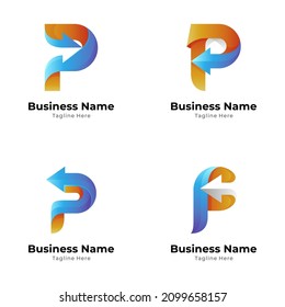 a set of letter P logos with arrows