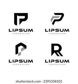 Set of letter P and R initial logo design 