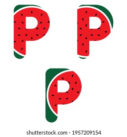 Set of letter P with watermelon fruit ornament.