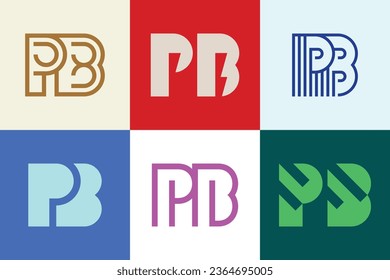 Conjunto de logotipos de PB. Resumen de colección de logotipos con letras. Logotipos geométricos abstractos