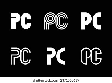 Set of letter PC logos. Abstract logos collection with letters. Geometrical abstract logos