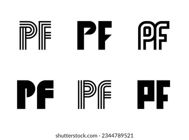 Conjunto de logotipos del PF. Resumen de colección de logotipos con letras. Logotipos geométricos abstractos
