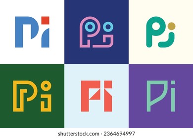 Set of letter PI logos. Abstract logos collection with letters. Geometrical abstract logos
