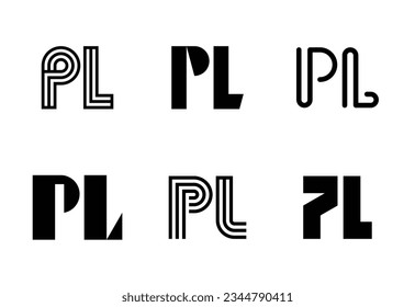 Set of letter PL logos. Abstract logos collection with letters. Geometrical abstract logos