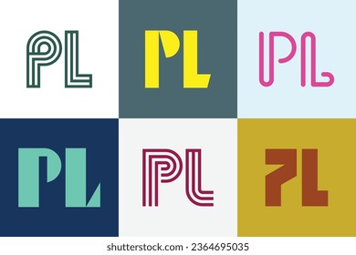 Set of letter PL logos. Abstract logos collection with letters. Geometrical abstract logos