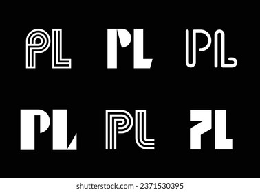 Set of letter PL logos. Abstract logos collection with letters. Geometrical abstract logos