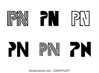 Set of letter PN logos. Abstract logos collection with letters. Geometrical abstract logos
