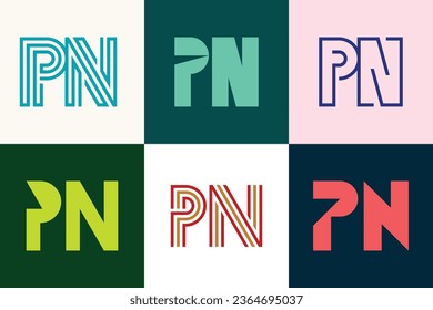 Set of letter PN logos. Abstract logos collection with letters. Geometrical abstract logos