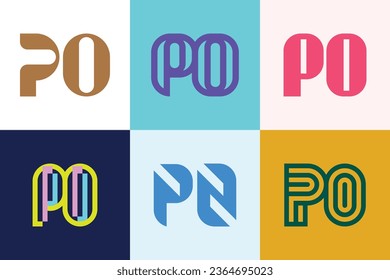 Set of letter PO logos. Abstract logos collection with letters. Geometrical abstract logos