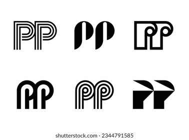 Set of letter PP logos. Abstract logos collection with letters. Geometrical abstract logos
