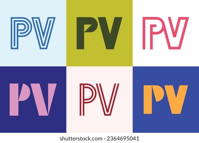 Set of letter PV logos. Abstract logos collection with letters. Geometrical abstract logos